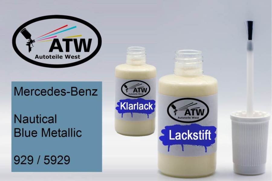 Mercedes-Benz, Nautical Blue Metallic, 929 / 5929: 20ml Lackstift + 20ml Klarlack - Set, von ATW Autoteile West.